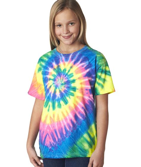 gildan gildan tie dye  shirt  simple kids neon spiral rainbow
