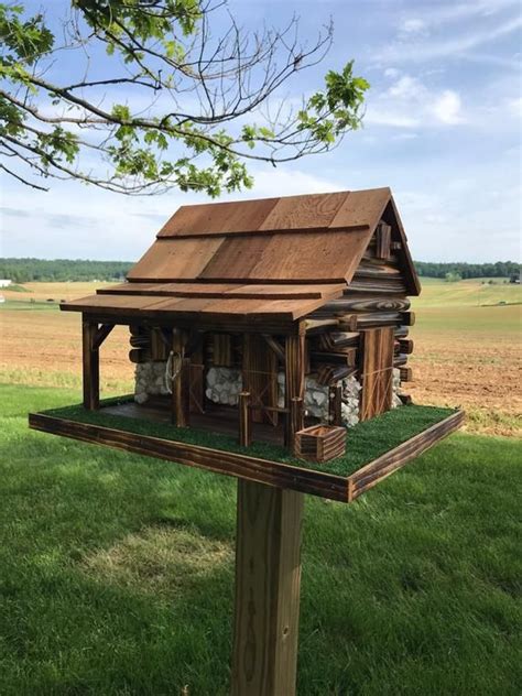 western barn bird feeder log cabin style rustic garden decor