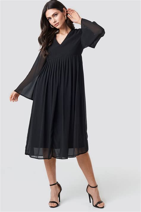wide sleeve flowy chiffon dress noir na kdfr