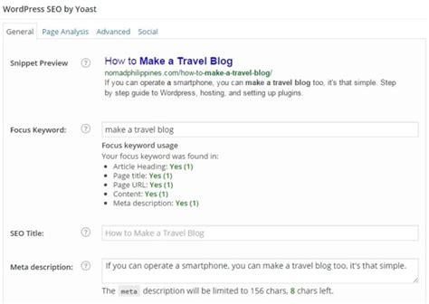 how to make a travel blog wordpress seo yoast plugin
