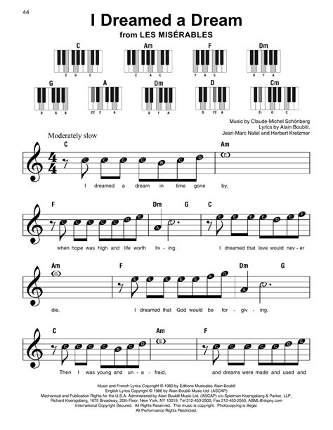 i dreamed a dream from les miserables sheet music boublil and
