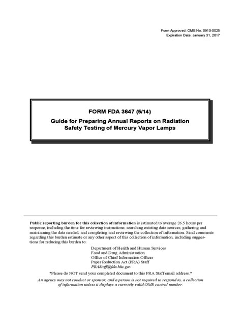 Form FDA 3647 - Annual Reports on Radiation Safety Testing