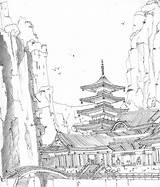 Temple Chinese Sketch Sketches Paintingvalley sketch template