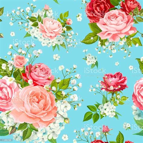 seamless pattern with rose flowers stock illustration download image
