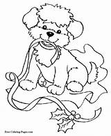 Christmas Coloring Pages Puppy Printable Sheets Kids Color Print Ribbon Colouring Dog sketch template