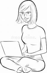 Rysunek Dziewczyna Siedzi Whiteboard Laptopem Obraz Turecku Tablica Uśmiechnięta Fototapeta sketch template