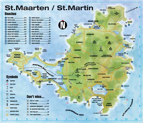 large detailed road  physical map  st maarten st maarten large detailed road