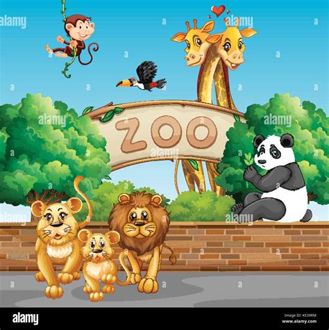 scene  wild animals   zoo illustration stock vector image