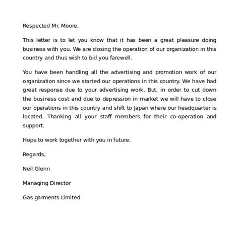 sample closing business letter templates   ms word