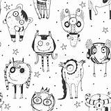 Monsters Getrokken Monstern Punkten Gezeichneten Weißem Nahtloses Nettes Reizende Sternen Karakters Pattern Inzameling Naadloos Gezeichnete Tinte Punten sketch template