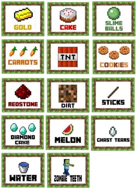 minecraft party food lables minecraft party decorations minecraft
