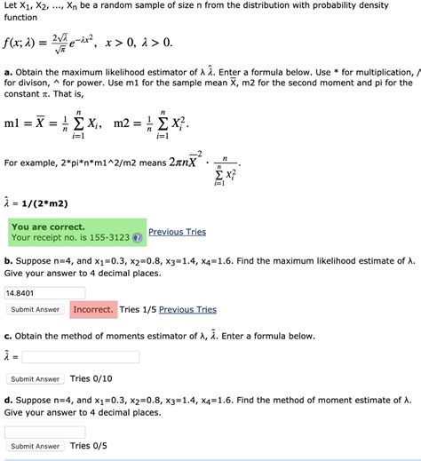 Solved Let X1 X2 Xn Be A Random Sample Of Size N From