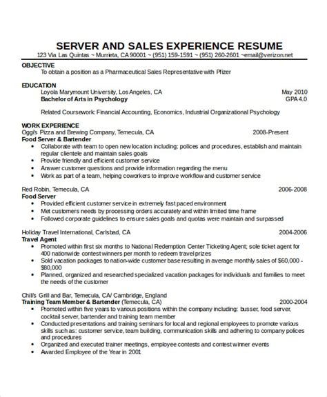 waitress resume templates   printable word  formats