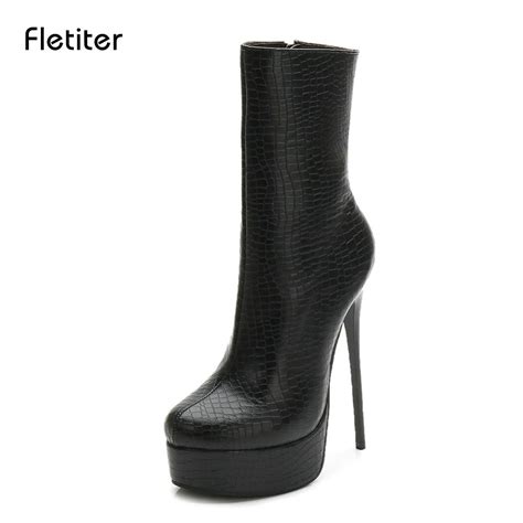 ankle boots platform super high heel sexy shoes fetish crocodile patent