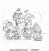 Family Singing Clipart Christmas Cartoon Outline Clip Carols Toonaday Royalty Illustration Rf sketch template