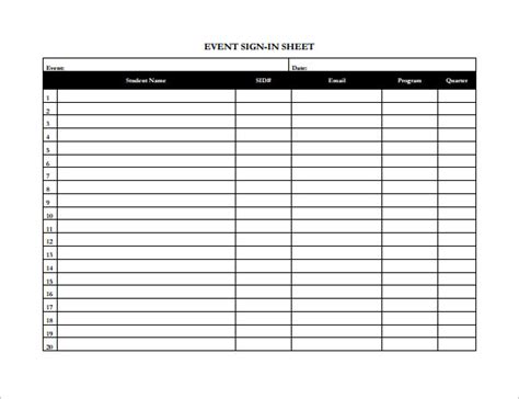 sample event sign sheet templates ms word