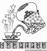 Coloring Coffee Pages Adult Colouring Color Adults Tea Shop Print Zentangle Mandala Printable Books Mug Doodle Clipart Sheets Food Drawing sketch template
