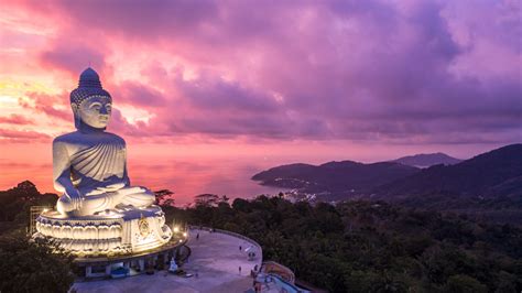 aerial view big buddha  twilight big buddha landmark  phuket phukei island thailand