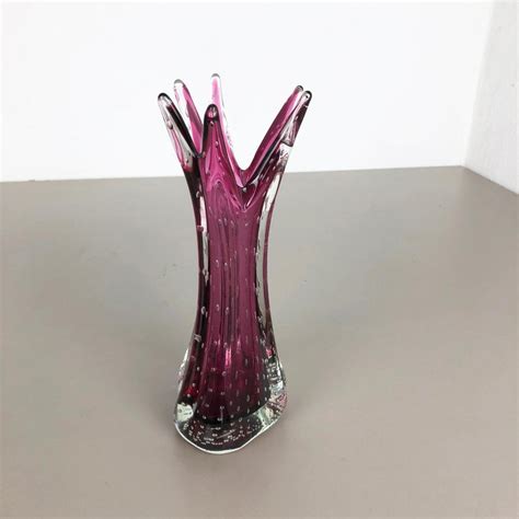 Unique Pink Sommerso Seguso Bullicante Murano Glass Vase Italy 1970s