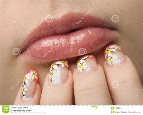 Female Face Close Up And Nail Art Royalty Free Stock