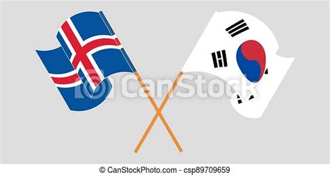 Crossed Flags Of Iceland And South Korea Official Colors