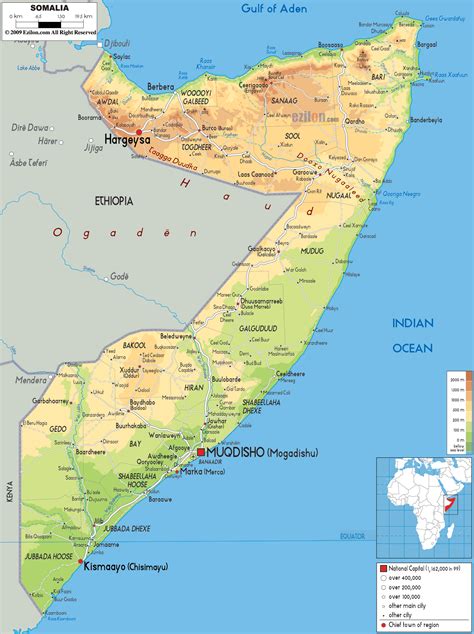 physical map  somalia ezilon maps