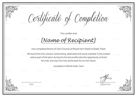 completion certificate template template