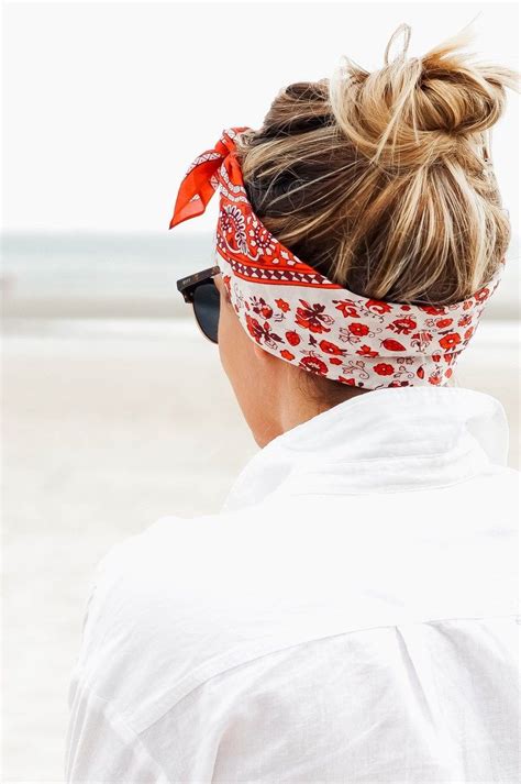 How To Wear A Bandana Scarf In Your Hair Red White And Denim Headband