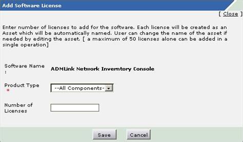 Adding Software Licenses Window