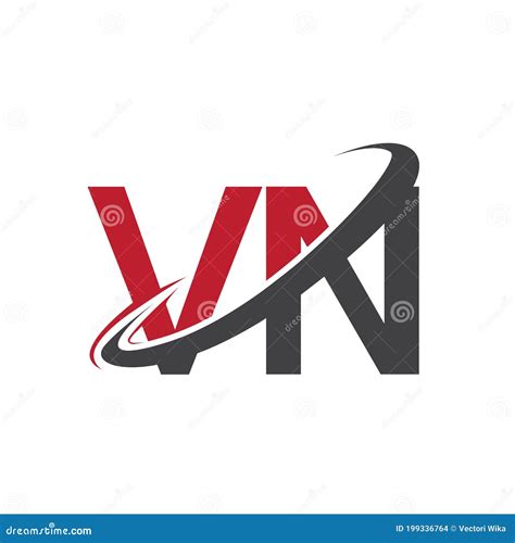 vn initial logo company  colored red  black swoosh design isolated  white background