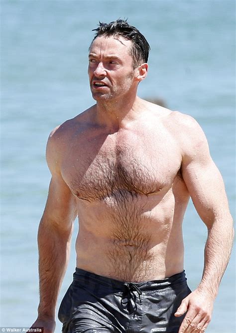 shirtless hugh jackman shows off his muscles at bondi beach daily