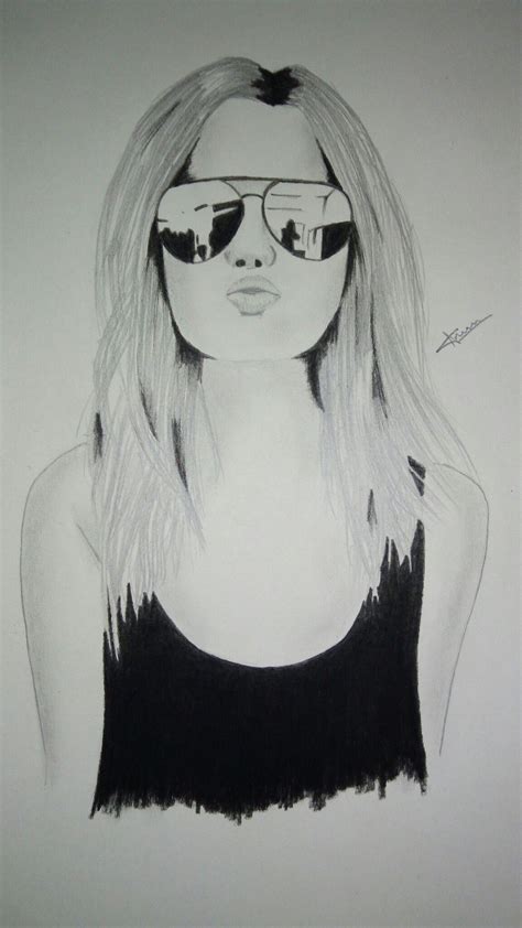 Drawing Sketch Girl Sunglasses Girl Drawing Sketches Girl With