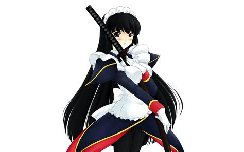 black hair hanaukyo maid tai katana long hair maid sword tsurugi konoe weapon