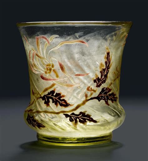 Emile Galle Vase Um 1890 Gelbes Glas Emailliert Vase Galle Art
