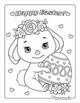 Coloring Pages Spring Easter Bunny Printable Cute Flowers Easy Egg sketch template