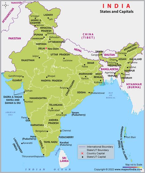 states  capitals  india map list  total  states  capitals
