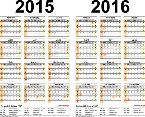 2015 2016 two year calendar free printable excel templates