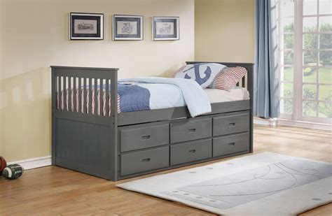 grey solid  manufactured wood twin captain bed