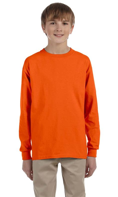 gildan  gildan youth ultra cotton oz long sleeve  shirt orange
