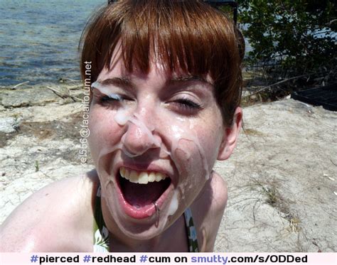 Redhead Cum Facial Messy Openmouth Piercing Beach Outdoors