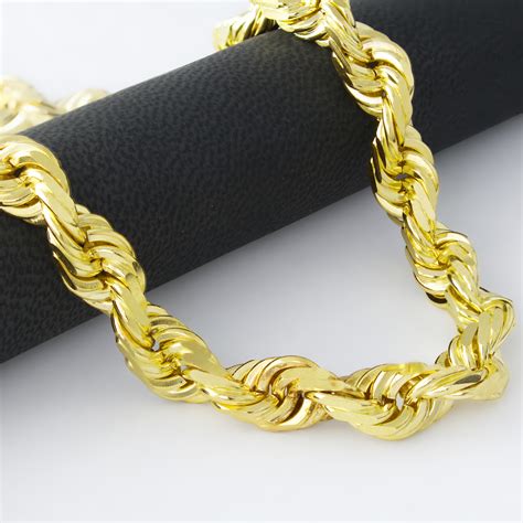 real yellow gold solid wide mm diamond cut rope chain necklace