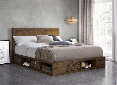 wilkes wooden storage bed frame  double oak bed sava