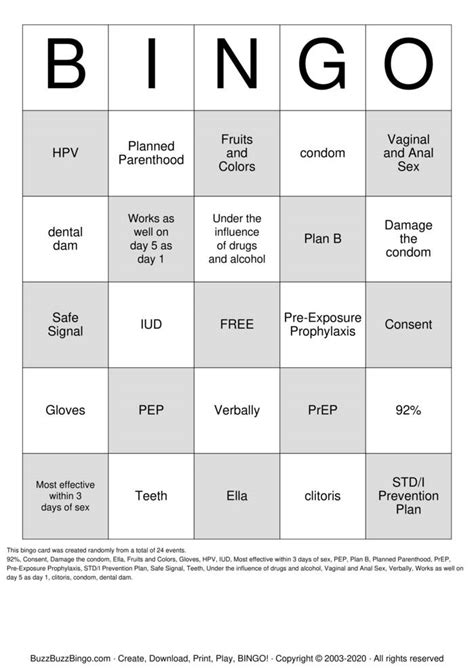 safe sex bingo cards to download print and customize