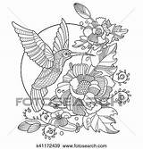 Coloring Adults Hummingbird Book Vector Clip Illustration Drawings Fotosearch Zentangle Colibri Stress Stencil Anti Tattoo Adult Style sketch template