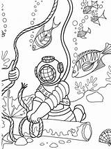 Seabed Dover Scuba Doverpublications Pintar Diving Omaľovánky Patrones Ryby Diver Peony sketch template