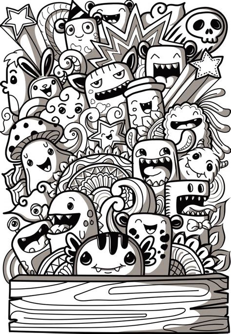 printable cute doodle monster coloring pages classifiedskesil