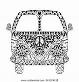 Hippie Zentangle Vans Hippy Kombi Monochrome sketch template