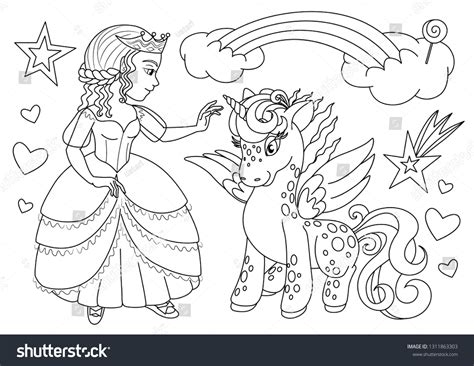pagina de colorear princesa  unicornio vector de stock libre de