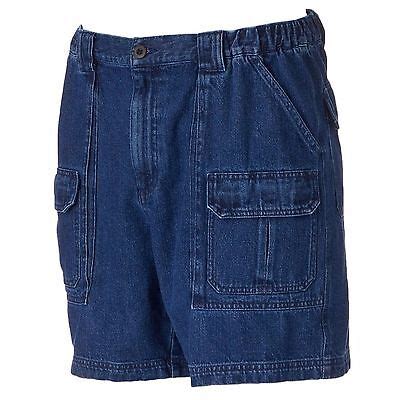 croft barrow mens medium wash denim cargo shorts side elastic size     ebay
