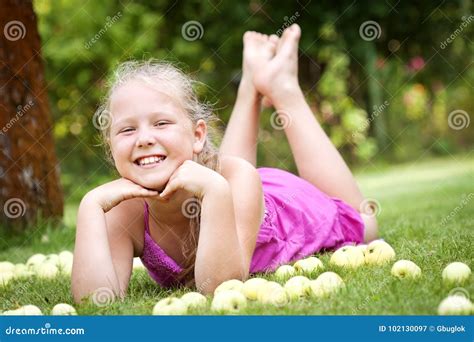 Cute Young Girl In The Garden Stock Image Image Of Happy Pile 102130097